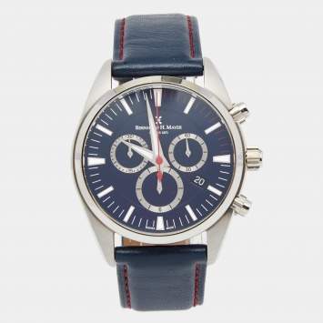 Bernhard H. Mayer Blue Stainless Steel Leather Ascent Chronograph BH06/CWP Men's Wristwatch 44 mm 