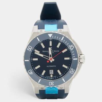 Bernhard H. Mayer Blue Ceramic Stainless Steel Rubber Limited Edition PowerMaster Blue BH44T/CW Men's Wristwatch 44 mm