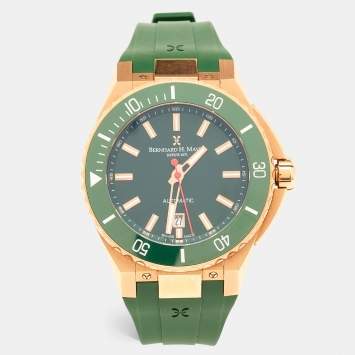 Bernhard H. Mayer Green Ceramic Rose Gold PVD Plated Stainless Steel Rubber Limited Edition PowerMaster BH45T/CW Men's Wristwatch 44 mm
