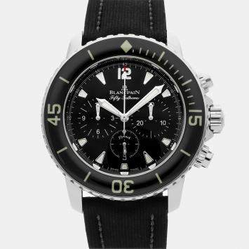 Pre Owned Blancpain Fifty Fathoms Chronograph Flyback 5085F-1130-52B Automatic Stainless Steel Black Dial Men's Wristwatch 45mm