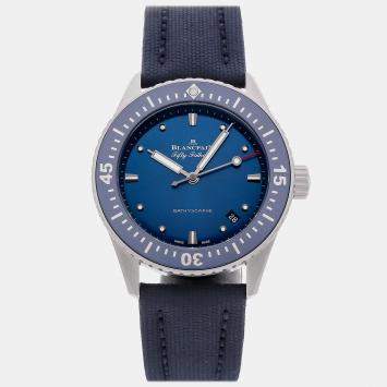 Pre Owned Blancpain Fifty Fathoms 5100-1140-O52A Automatic Blue Stainless Steel Men’s Wristwatch 38 mm