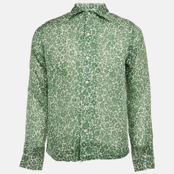 Pre Owned Bode Green Print Rayon Full Sleeve Shirt S/M