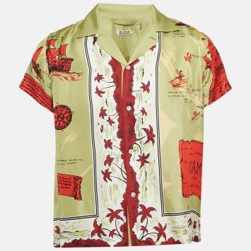 Pre Owned Bode Green Print Silk Guam Shirt S