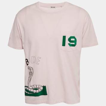 Pre Owned Bode Pink Printed Jersey Velvet Applique T-shirt S