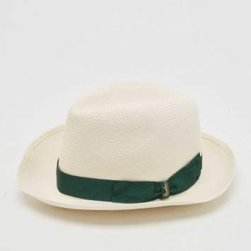 Pre Owned Borsalino White Straw Ribbon Detail Cappelli Hat Size 57