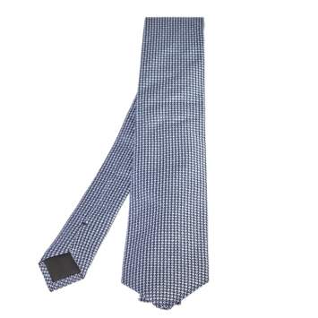 Pre Owned Boss By Hugo Boss Blue Geometric Pattern Silk Jacquard Tie