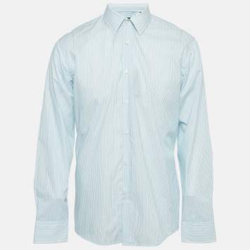 Pre Owned Boss by Hugo Boss Blue Striped Cotton Regular Fit Shirt L