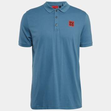 Pre Owned Boss By Hugo Boss Blue Cotton Jersey Slim Fit Polo T-Shirt L
