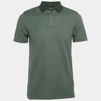 Pre Owned Boss By Hugo Boss Green Patterned Cotton Slim Fit Polo T-Shirt S