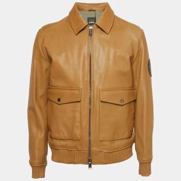 Pre Owned Hugo Boss x Porsche Brown Leather Mylen Bomber Jacket M