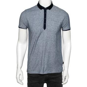 Pre Owned Boss By Hugo Boss Bluish Grey Cotton Knit Polo T-Shirt S