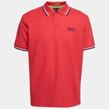 Pre Owned Boss By Hugo Boss Red Cotton Logo Embroidered Polo T-Shirt XL