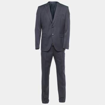 Pre Owned Boss By Hugo Boss Navy Blue Wool Pant Suit L