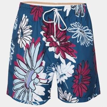 Pre Owned Boss By Hugo Boss Blue Floral Printed Synthetic Piranha Shorts XL