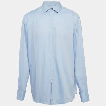 Pre Owned Boss By Hugo Boss  Blue Pinstripe Cotton Long Sleeve Shirt XXXL