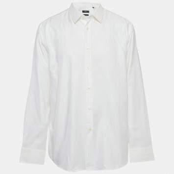 Pre Owned Boss By Hugo Boss White Textured Cotton Long Sleeve Shirt XXXL