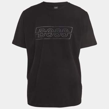 Pre Owned Boss By Hugo Boss Black Logo Textured Cotton Crew Neck T-Shirt XXL