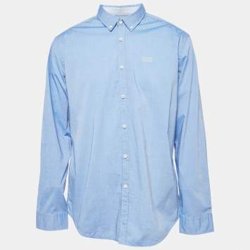 Pre Owned Boss By Hugo Boss Blue Cotton Regular Fit Stretch Shirt XXL