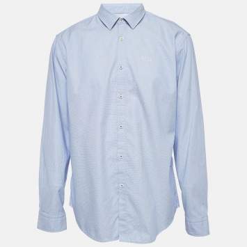 Pre Owned Boss By Hugo Boss Blue Textured Cotton Button Front Shirt XXL
