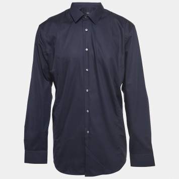 Pre Owned Boss By Hugo Boss Dark Blue Cotton Easy Iron Slim Fit Shirt 2XL