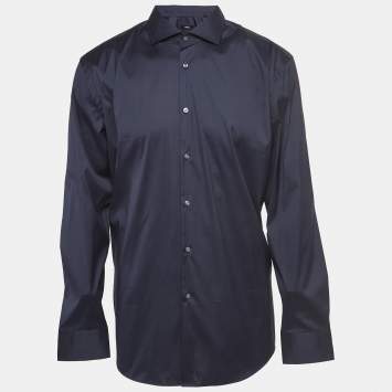 Pre Owned Boss By Hugo Boss Navy Blue Stretch Cotton Slim Fit Shirt XXL
