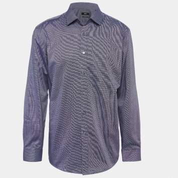 Pre Owned Boss By Hugo Boss Blue Ditsy Cotton Long Sleeve Shirt 4XL