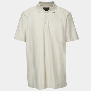 Pre Owned Boss By Hugo Boss Beige Textured Jersey Polo T-Shirt XXL