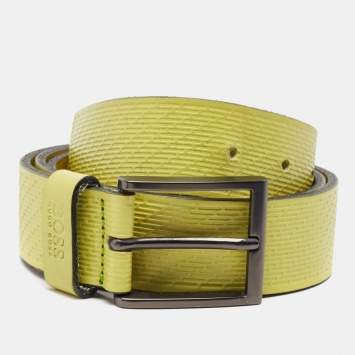 Pre Owned Boss By Hugo Boss Green Embossed Leather Buckle Belt 90 CM