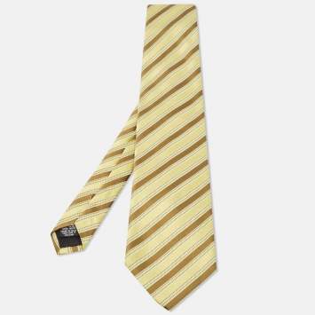 Pre Owned Boss by Hugo Boss Yellow Striped Jacquard Traditional Tie