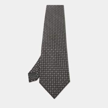 Pre Owned Boss By Hugo Boss Black/Grey Patterned Silk Tie
