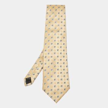 Pre Owned Boss By Hugo Boss Yellow Patterned Silk Traditional Tie 