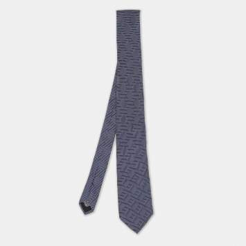Pre Owned Boss By Hugo Boss Blue Patterned Jacquard Silk Tie
