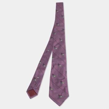 Pre Owned Boss By Hugo Boss Purple Vintage Care and Palm Tree Jacquard Silk Tie