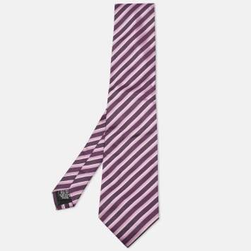 Pre Owned Boss By Hugo Boss Purple Diagonal Stripe Jacquard Silk Tie