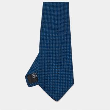 Pre Owned Boss By Hugo Boss Navy Blue Jacquard Silk Tie