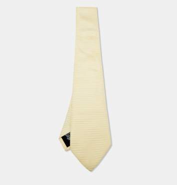 Pre Owned Boss By Hugo Boss Yellow Striped Silk Tie