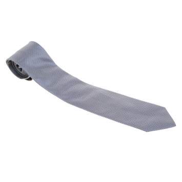 Pre Owned Boss by Hugo Boss Navy Blue and White Checkered Silk Tie