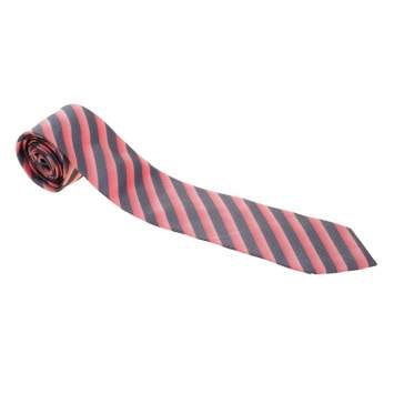 Pre Owned Boss by Hugo Boss Red and Navy Blue Diagonal Striped  Silk Jacquard Tie