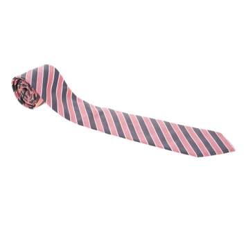 Pre Owned Boss by Hugo Boss Red and Grey Diagonal Striped Silk Jacquard Tie