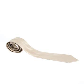 Pre Owned Boss By Hugo Boss Cream Check Pattern Jacquard Silk Tie 