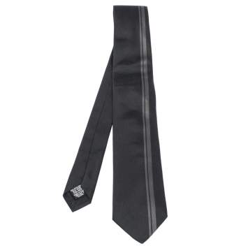 Pre Owned Boss By Hugo Boss Black & Grey Vertical Stripe Silk Tie 