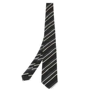Pre Owned Boss By Hugo Boss Black Striped Silk Tie