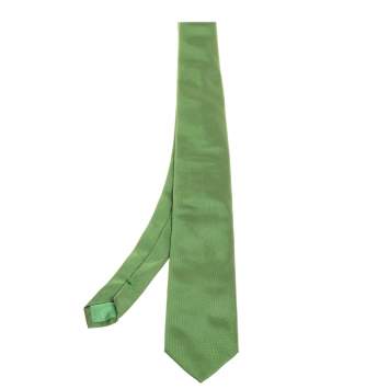 Pre Owned Boss By Hugo Boss Green Jacquard Silk Tie