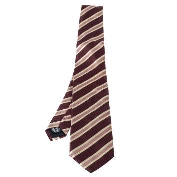 Pre Owned Boss By Hugo Boss Burgundy Striped Silk Tie