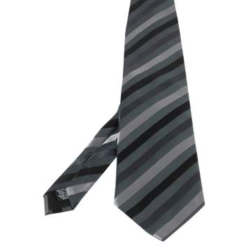 Pre Owned Boss By Hugo Boss Dark Grey Diagonal Striped Silk Tie