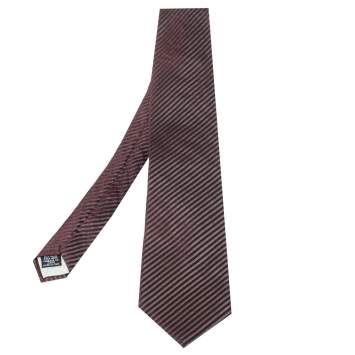 Pre Owned Boss By Hugo Boss Burgundy Striped Silk Jacquard Tie