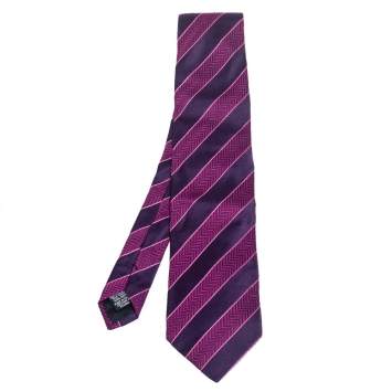 Pre Owned Boss By Hugo Boss Purple Striped Silk Tie