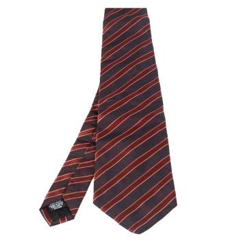 Pre Owned Boss By Hugo Boss Brown & Orange Striped Silk Tie