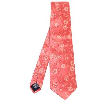 Pre Owned Boss By Hugo Boss Pink Floral Jacquard Silk Tie