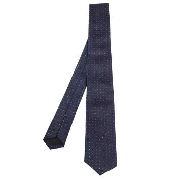 Pre Owned Boss By Hugo Boss Navy Blue Jacquard Silk Skinny Tie